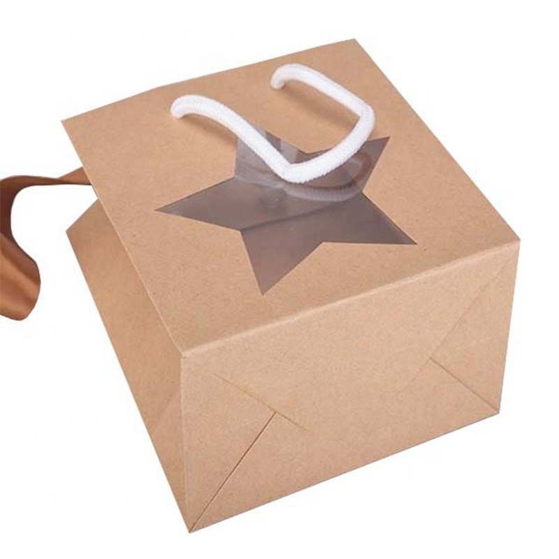 Şeffaf Pencereli Güçlü Kahverengi Kraft Hediye Çantası kağıt torba