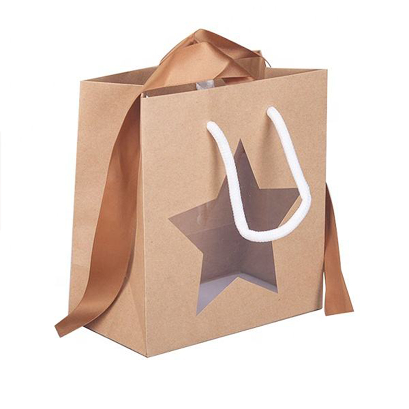Şeffaf Pencereli Güçlü Kahverengi Kraft Hediye Çantası kağıt torba