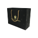 Черный ламинированный подарочный бумажный пакет с золотой ручкой разного размера для ювелирных изделий с логотипом