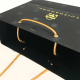 Черный ламинированный подарочный бумажный пакет с золотой ручкой разного размера для ювелирных изделий с логотипом