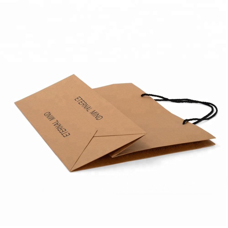 Logo de marque personnalisé Chaussures de vêtements imprimées Emballage Sac de transport en papier kraft brun avec poignées