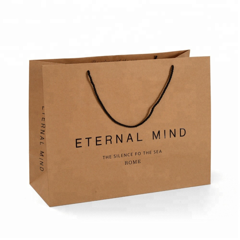 Logo de marque personnalisé Chaussures de vêtements imprimées Emballage Sac de transport en papier kraft brun avec poignées