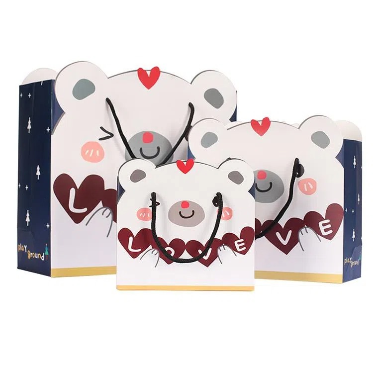 Heart Shape Wedding halloween candy Gift Paper Bag Packaging With Cotton Handles