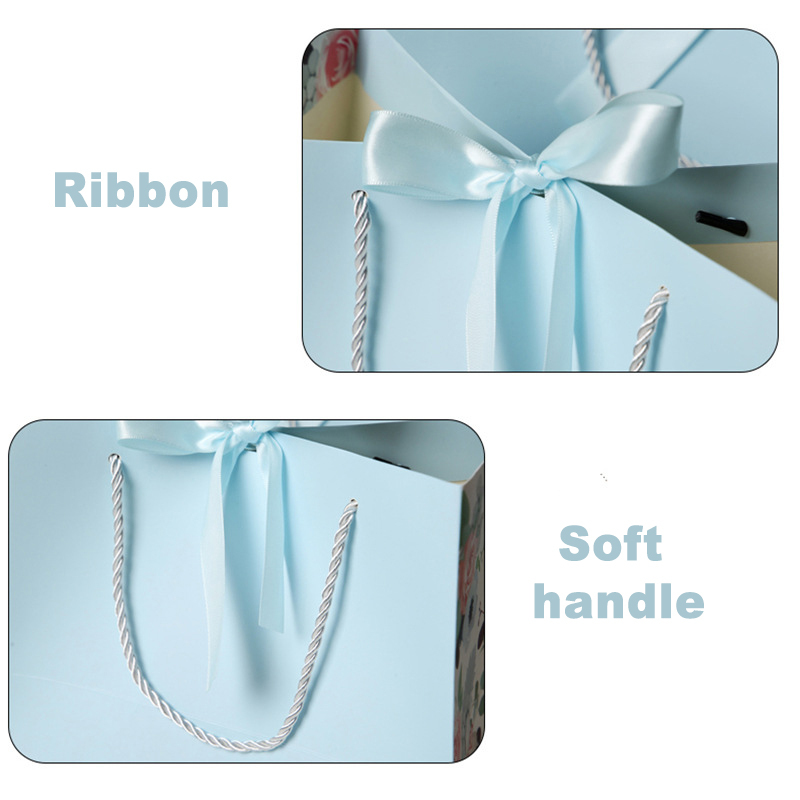 Printed euro tote bag custom packaging shopping gift paper bag with ribbon bow
