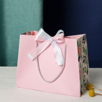 Printed euro tote bag custom packaging shopping gift paper bag with ribbon bow