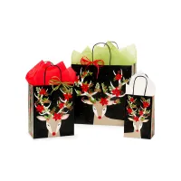 Premium mini pequeñas bolsas de papel de compras de regalo para envolver dulces de Navidad con papel de seda