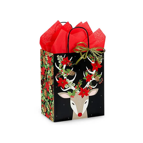 Premium mini pequeñas bolsas de papel de compras de regalo para envolver dulces de Navidad con papel de seda