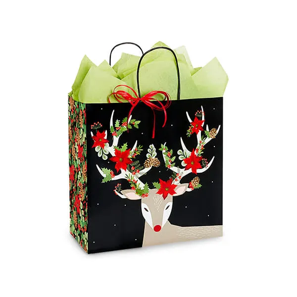 Premium mini pequeñas bolsas de papel de compras de regalo para envolver dulces de Navidad con papel de seda