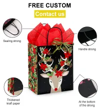Premium mini pequeñas bolsas de papel de compras de regalo para envolver dulces de Navidad con papel de seda