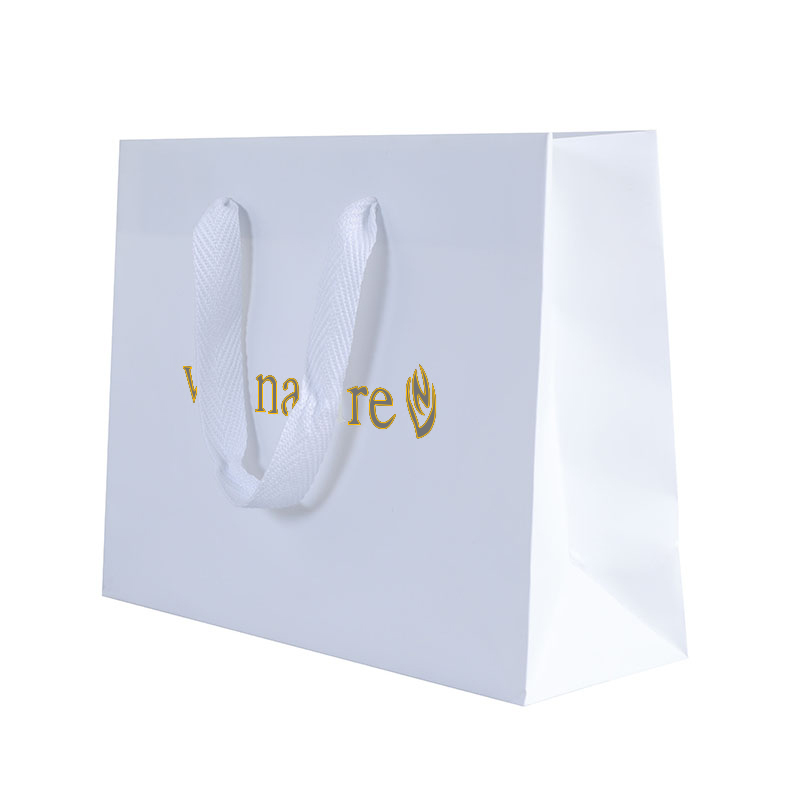 Sacs cadeaux personnalisés en papier blanc avec logo et poignée pour vêtements