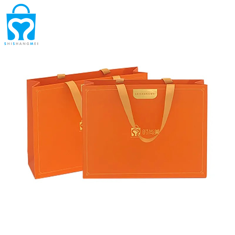 Poignée de ruban orange Bijoux Fourre-tout Shopping Sac en papier d'emballage avec arc
