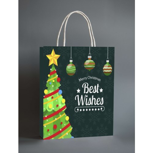 Cute small christmas paper gift jewelry kraft craft square bottom paper candy coffee tea nut food bags with handles for parties