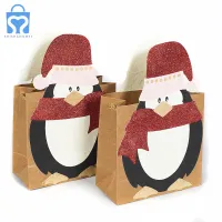 Mini sac cadeau en papier carré imprimé kraft brun respectueux de l'environnement avec vos propres poignées de logo