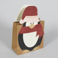 Mini sac cadeau en papier carré imprimé kraft brun respectueux de l'environnement avec vos propres poignées de logo