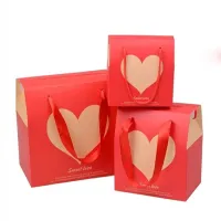 Corde carrée petite fête enfants anniversaire bonbons sacs-cadeaux en papier mignons pour l'amour de la Saint-Valentin avec des sacs en papier à poignée en ruban