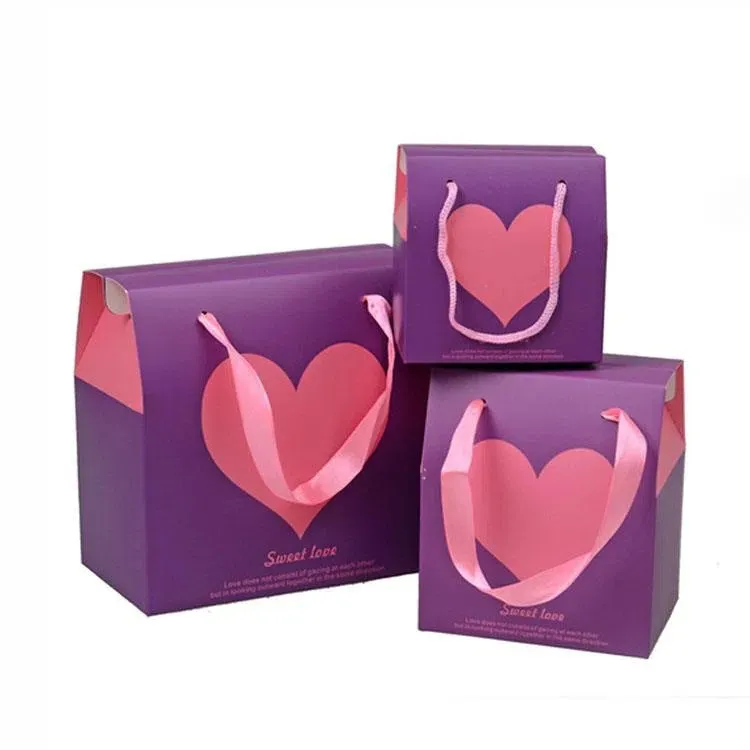 Corde carrée petite fête enfants anniversaire bonbons sacs-cadeaux en papier mignons pour l'amour de la Saint-Valentin avec des sacs en papier à poignée en ruban