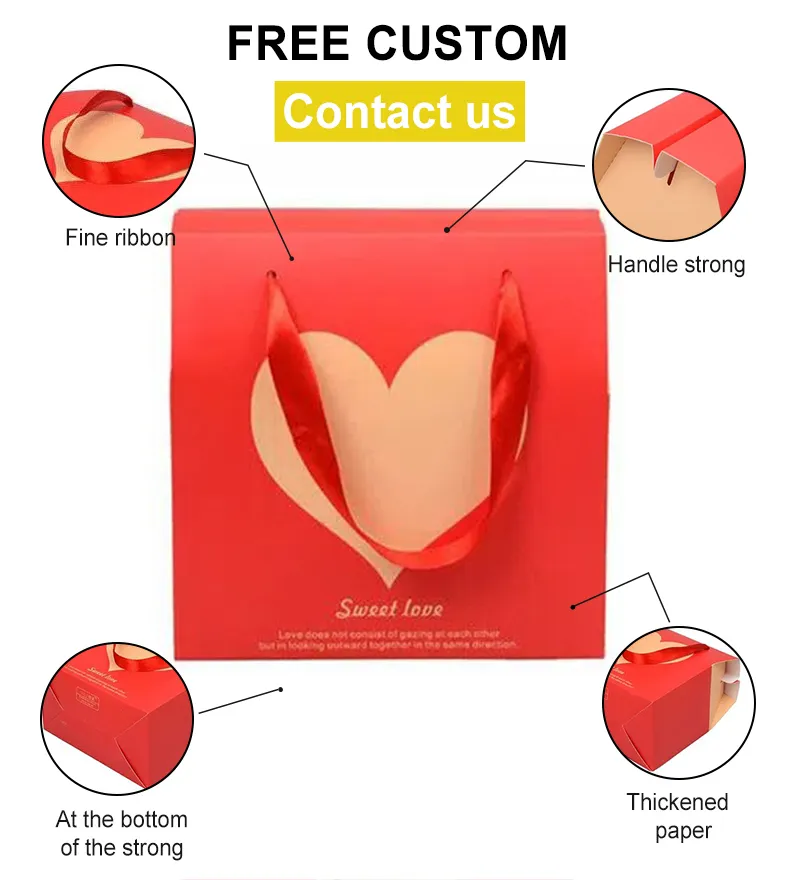Corde carrée petite fête enfants anniversaire bonbons sacs-cadeaux en papier mignons pour l'amour de la Saint-Valentin avec des sacs en papier à poignée en ruban