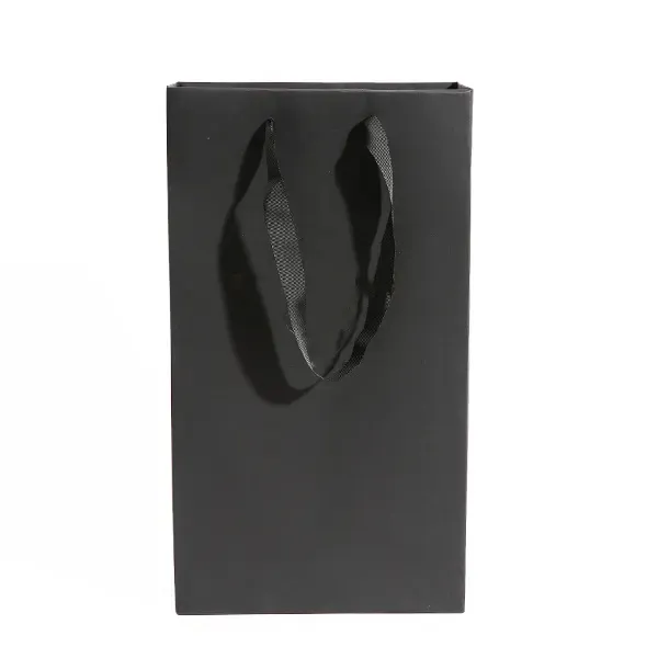 Bolsas de papel de regalo de vino tinto con protección artesanal negra de superficie industrial personalizada para botellas de vino bolsa en caja de vino