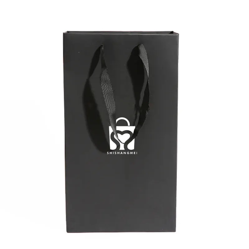 Surface industrielle personnalisée noir artisanat protection rouge vin cadeau papier fourre-tout sacs en papier pour bouteilles de vin sac dans la boîte vin