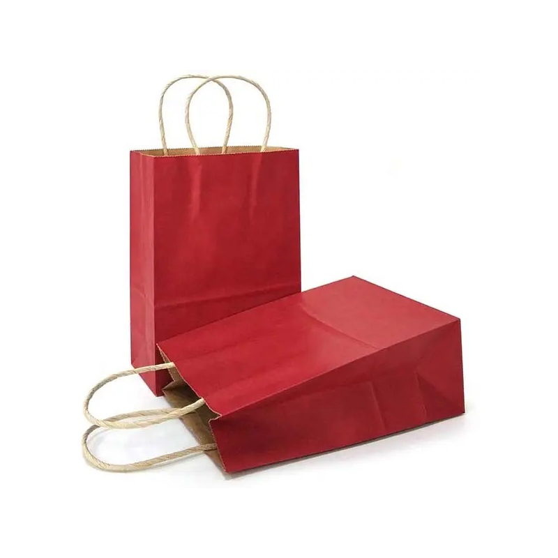 Fabricant personnalisé prix raisonnable réutilisable plaine violet rouge papier kraft shopping shopper sacs d'emballage avec logos imprimés