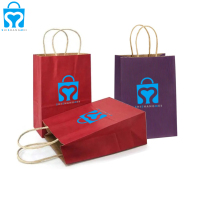 Fabricant personnalisé prix raisonnable réutilisable plaine violet rouge papier kraft shopping shopper sacs d'emballage avec logos imprimés