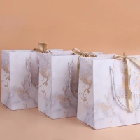 Emballage de bijoux cosmétiques de luxe sacs-cadeaux en papier kraft brun poignée sac en papier de magasin avec corde de ruban de logos personnalisés