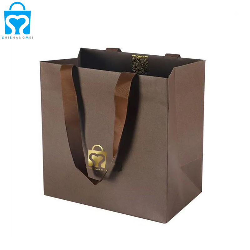New product custom color luxury art paper small t shirt shopping bag brown gift bag with logo ribbon handle for grocery store