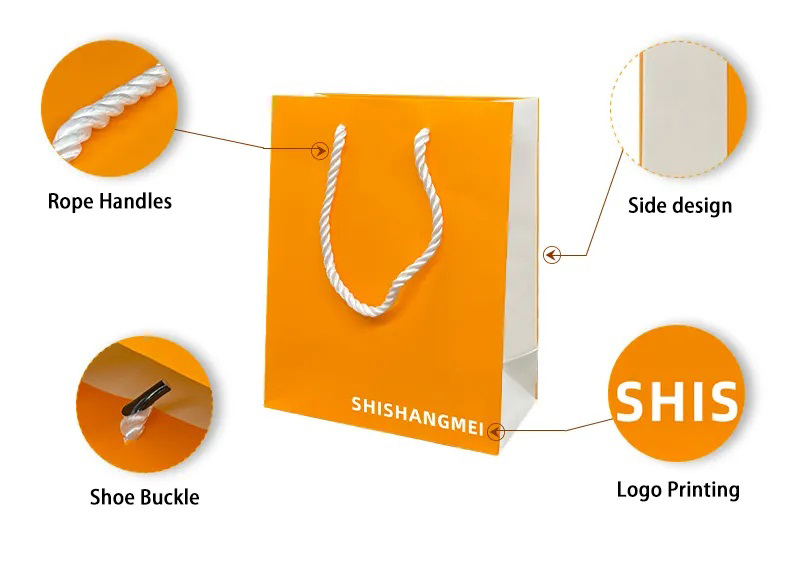 Sacs d'emballage en papier de luxe pour le shopping, avec logo imprimé, sac cadeau pour cheveux cosmétiques pour vêtements orange pour petites entreprises