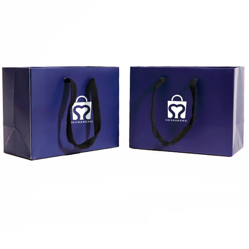 Sac en papier à provisions carré bleu en vrac de festival de fête des mères personnalisé plat avec logo doublé de papier d'aluminium pour logo de sac cadeau d'emballage de fleurs