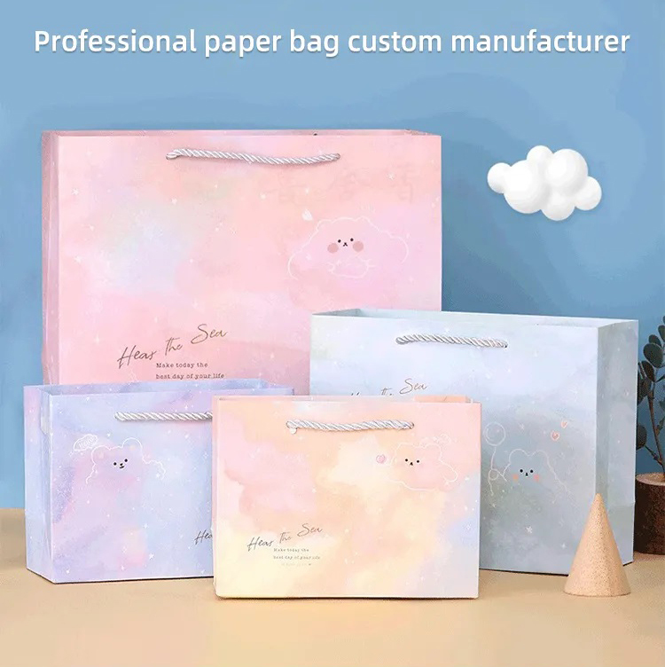 Custom personalized luxury fashion craft pink shopping clothing jewelry tote cheap gift carry retail paper bags ribbon with logos