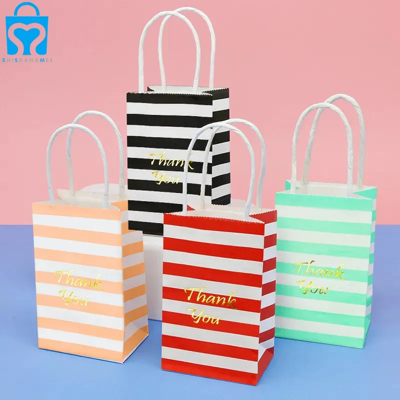 Kundenspezifisches Design Mini Multi Color Craft Weiß Braun Danke Kraftpapier Geschenkträger Einkaufstaschen mit Griff