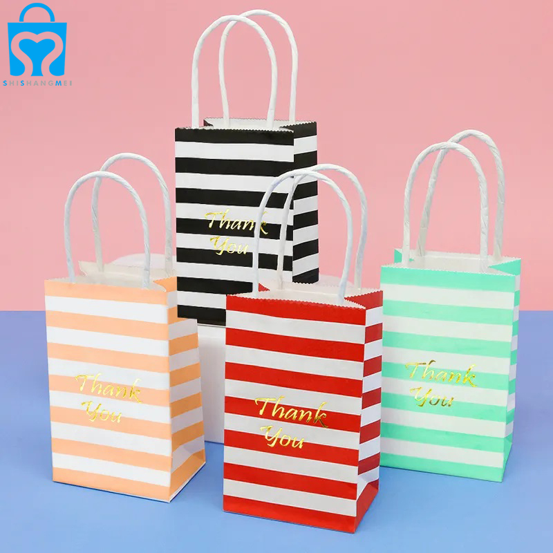 Custom design mini multi colour craft white brown thank you kraft paper gift carrier shopping bags with handle