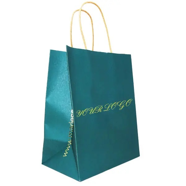 Sacs écologiques personnalisés biodégradables blanc vert uni sac en papier kraft sac d'emballage cadeau pour supplément avec logo imprimé
