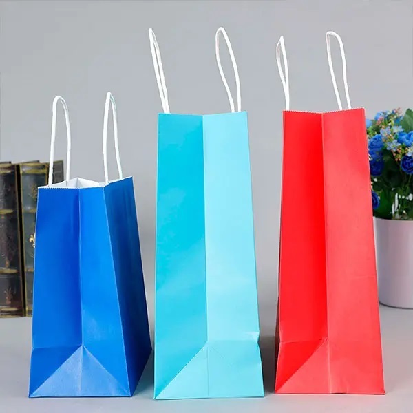 Sacs écologiques personnalisés biodégradables blanc vert uni sac en papier kraft sac d'emballage cadeau pour supplément avec logo imprimé