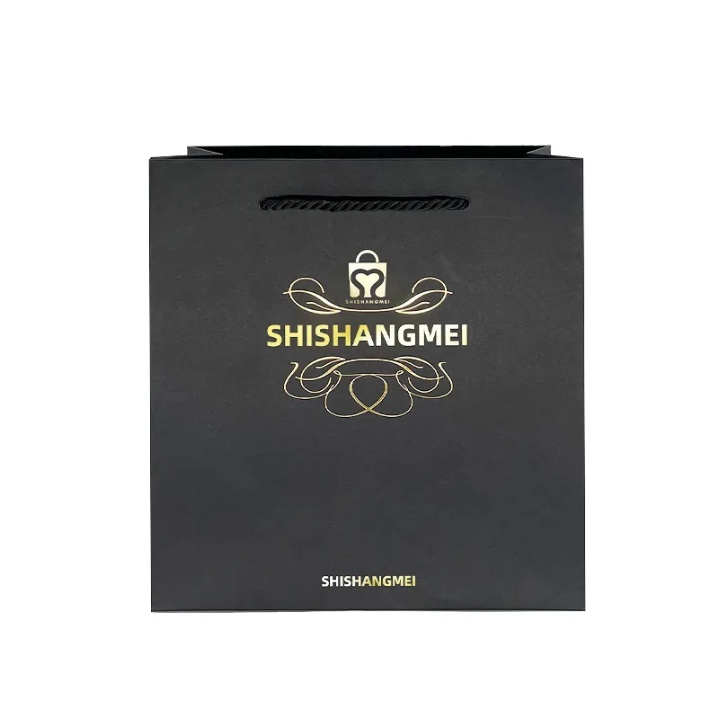 Conceptions personnalisées fait à la main fond carré marque papier d'aluminium noir sac en papier pour cadeau fleur boîte cadeau sac fourre-tout grand