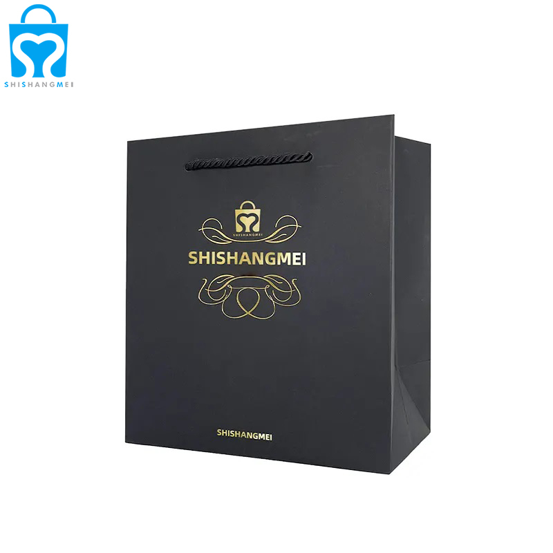 Conceptions personnalisées fait à la main fond carré marque papier d'aluminium noir sac en papier pour cadeau fleur boîte cadeau sac fourre-tout grand