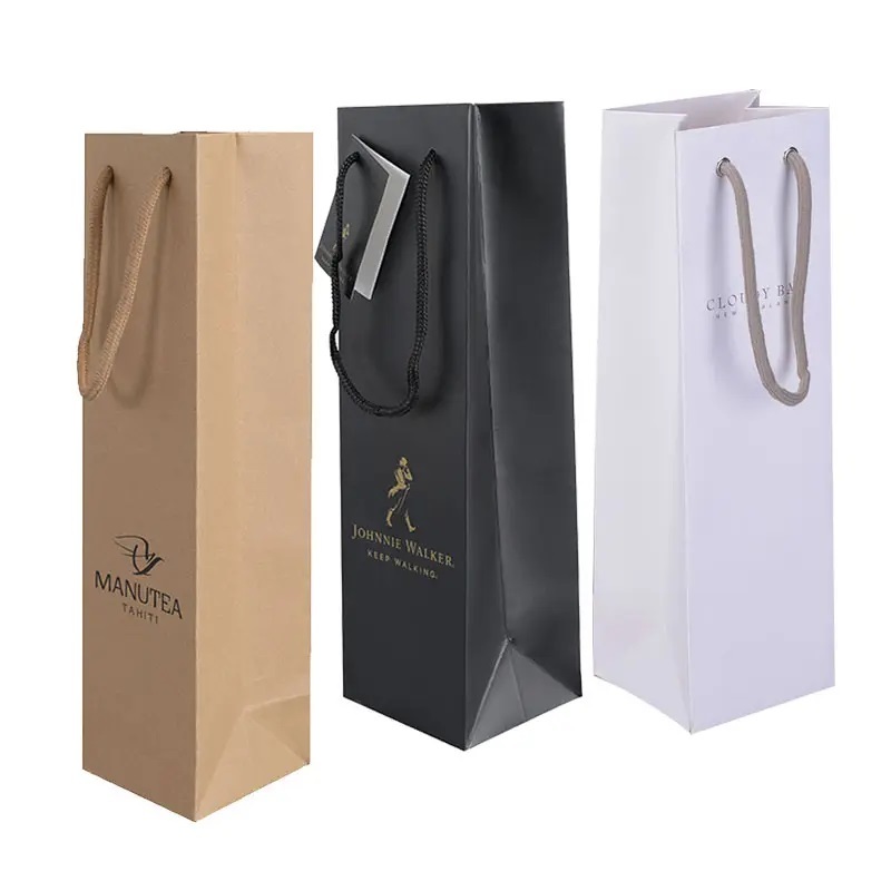 Custom recycled bolsa de papel kraft wine bottle flower bouquet gift kraft paper packaging bag with handle