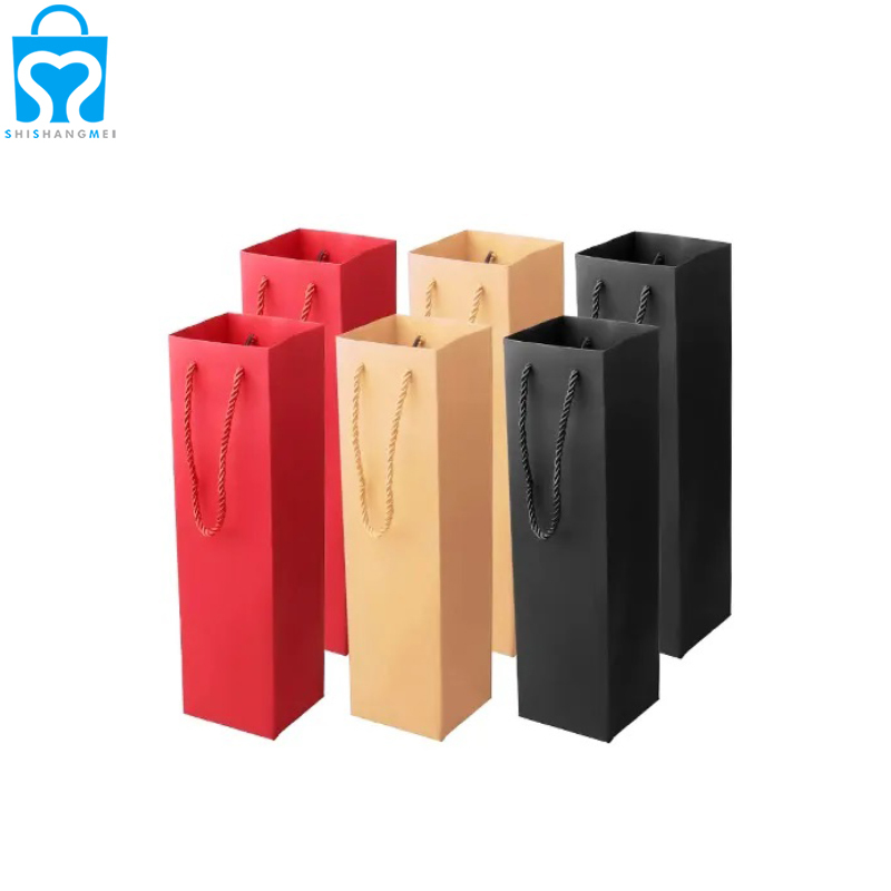 손잡이를 가진 관례에 의하여 재생되는 bolsa de papel kraft 포도주 병 꽃 꽃다발 선물 kraft 종이 포장 부대