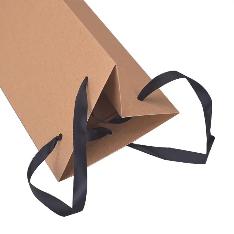 Cadeau de bouteille de liqueur de vin réutilisable écologique personnalisé shopping sac en papier kraft bouteille sacs de transport avec logos de poignée