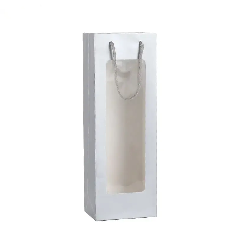 Personnalisé imprimé réutilisable bouquet de fleurs bouteille de vin pochette transporteur fourre-tout shopping sacs-cadeaux en papier avec votre propre logo bec fenêtre