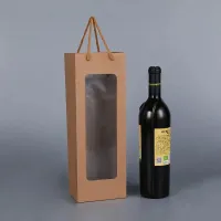 Personnalisé imprimé réutilisable bouquet de fleurs bouteille de vin pochette transporteur fourre-tout shopping sacs-cadeaux en papier avec votre propre logo bec fenêtre