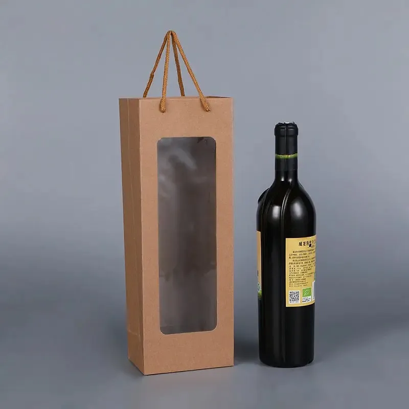 Personnalisé imprimé réutilisable bouquet de fleurs bouteille de vin pochette transporteur fourre-tout shopping sacs-cadeaux en papier avec votre propre logo bec fenêtre
