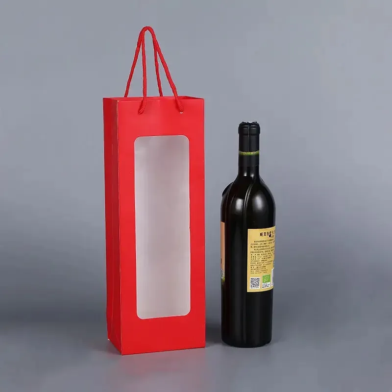 Personnalisé imprimé réutilisable bouquet de fleurs bouteille de vin pochette transporteur fourre-tout shopping sacs-cadeaux en papier avec votre propre logo bec fenêtre