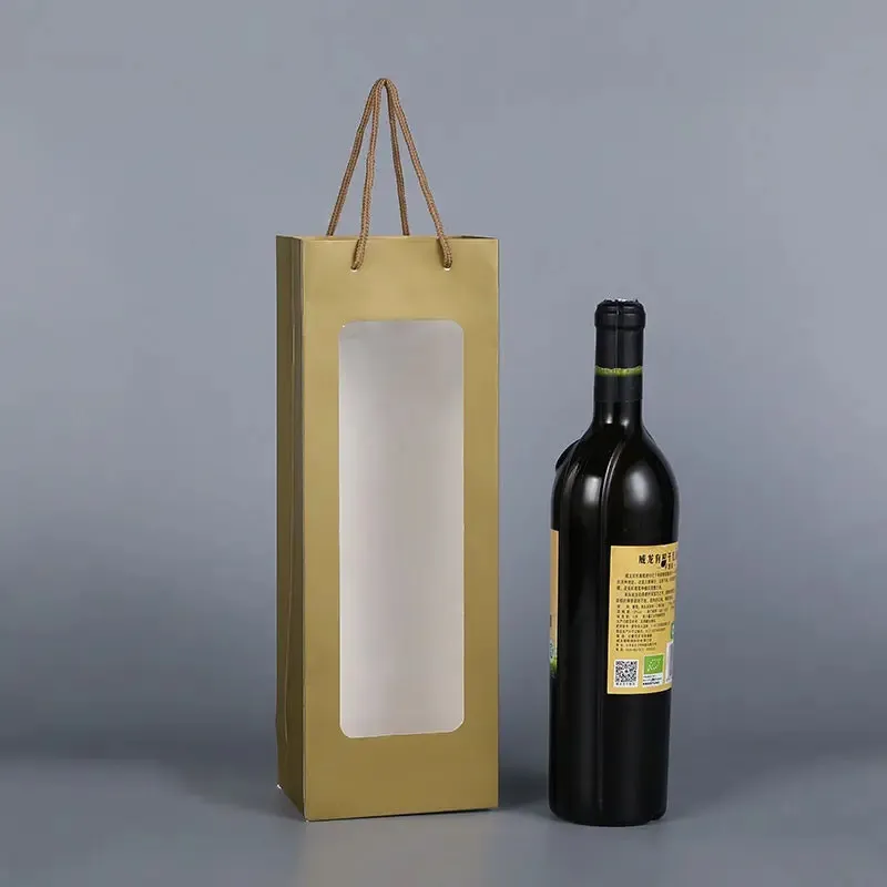 Personnalisé imprimé réutilisable bouquet de fleurs bouteille de vin pochette transporteur fourre-tout shopping sacs-cadeaux en papier avec votre propre logo bec fenêtre