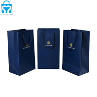 Personnalisé réutilisable bleu personnalisé bouteille de vin rouge transporter des sacs-cadeaux fourre-tout sacs en papier pour bouteilles de vin avec votre propre logo