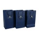 Bolsas de regalo para llevar botellas de vino tinto personalizadas azules reutilizables personalizadas, bolsas de papel para botellas de vino con su propio logotipo