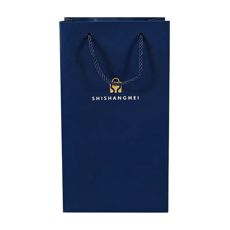Personnalisé réutilisable bleu personnalisé bouteille de vin rouge transporter des sacs-cadeaux fourre-tout sacs en papier pour bouteilles de vin avec votre propre logo