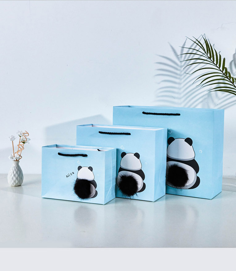 Fantaisie Furry personnalisé dessin animé logo mignon artisanat enfants cadeau shopping sac en papier avec votre propre logo pour l'anniversaire de noël d'épicerie