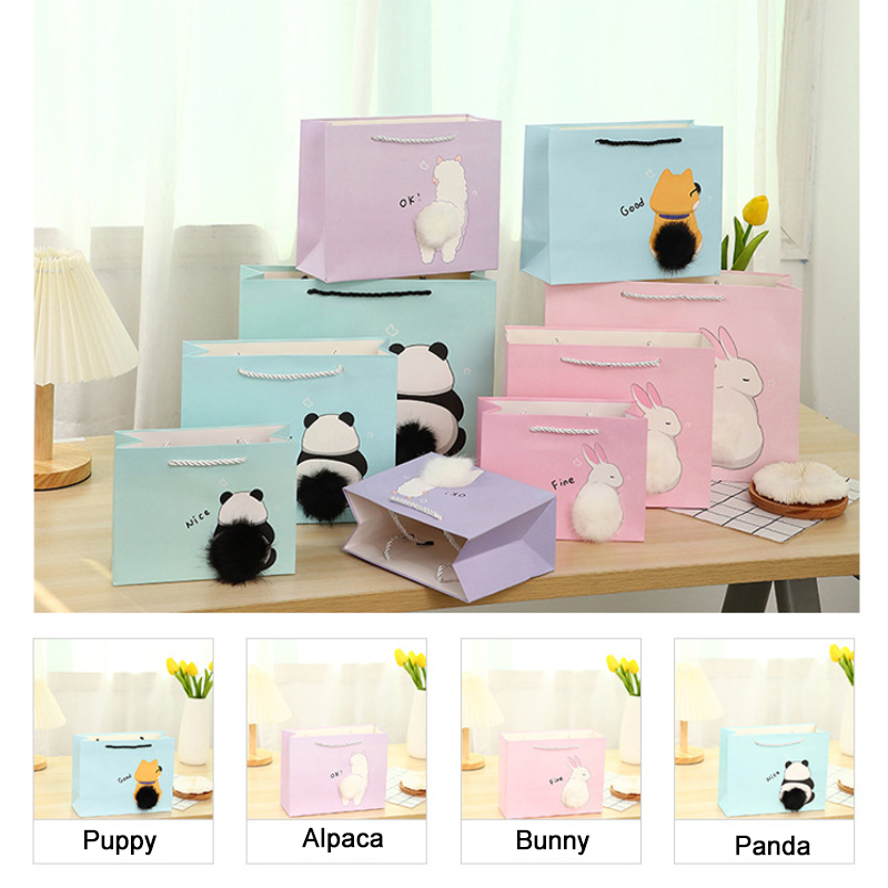 Custom cute animal craft cardboard luxury shopping paper bag logo gifted bag packaging beauty gift bag for kids party cosmetics