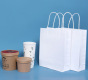 Bolsa de compras marrón blanca, bolsa de embalaje kraft, bolsa de papel kraft personalizada con asa plana para ropa, zapatos, comestibles